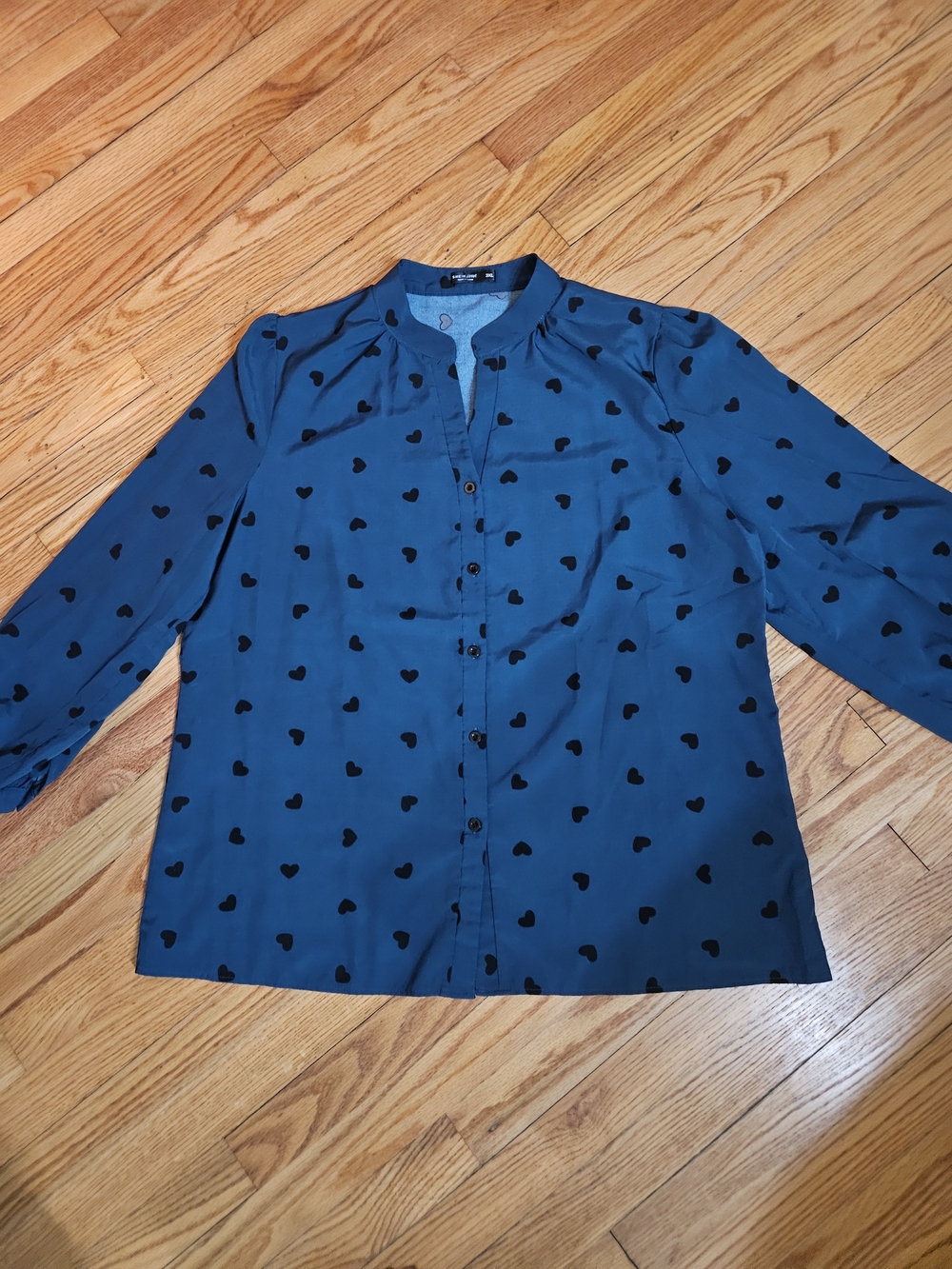 SHEIN Teal Button-Up Blouse with Black Heart Print Size 3x